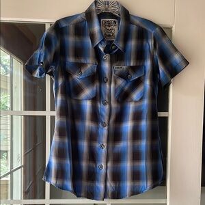 DIXXON Blue and Black Casual Button Down Shirt